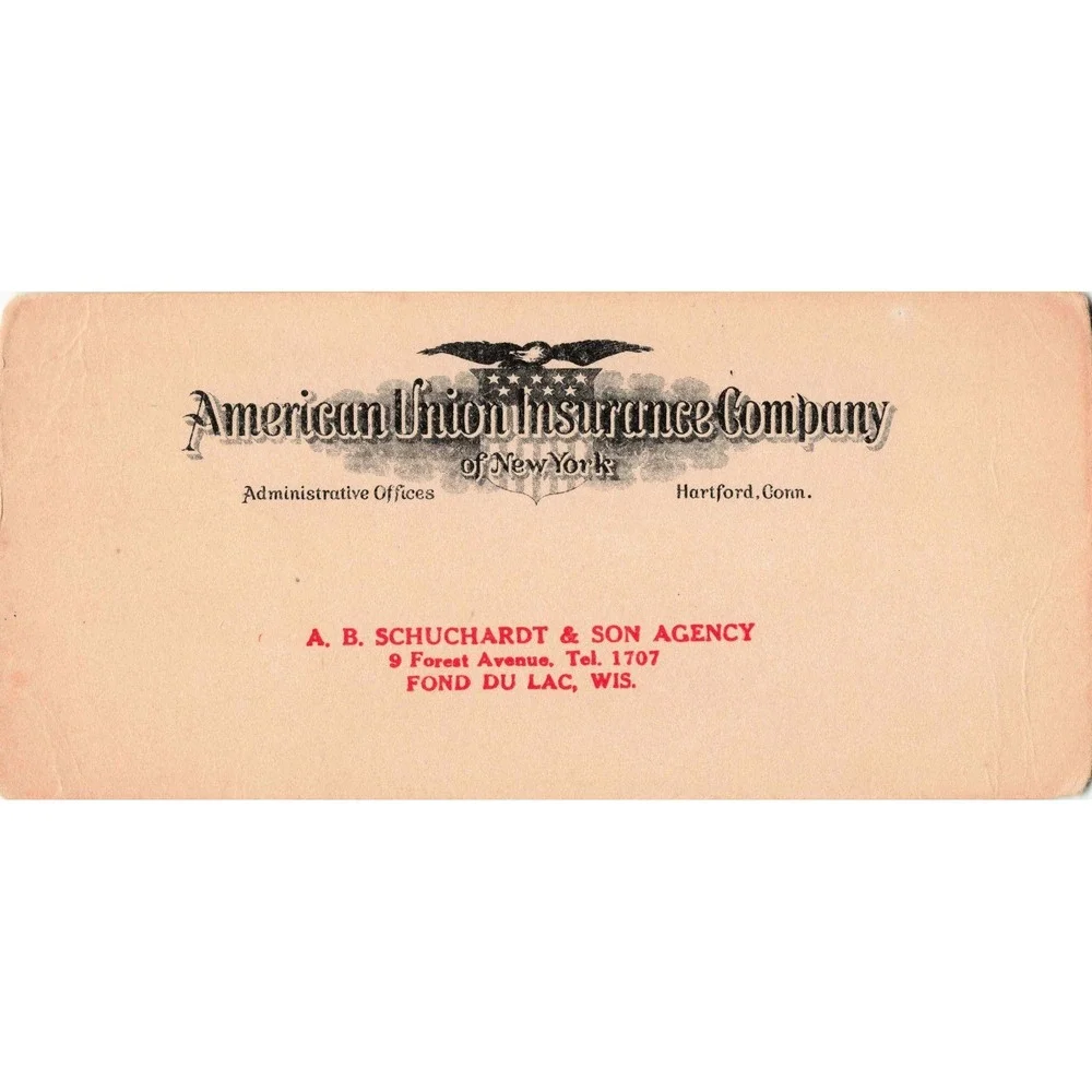 Vtg Ink Blotter American Union Insurance Co Fond du Lac WI VG-